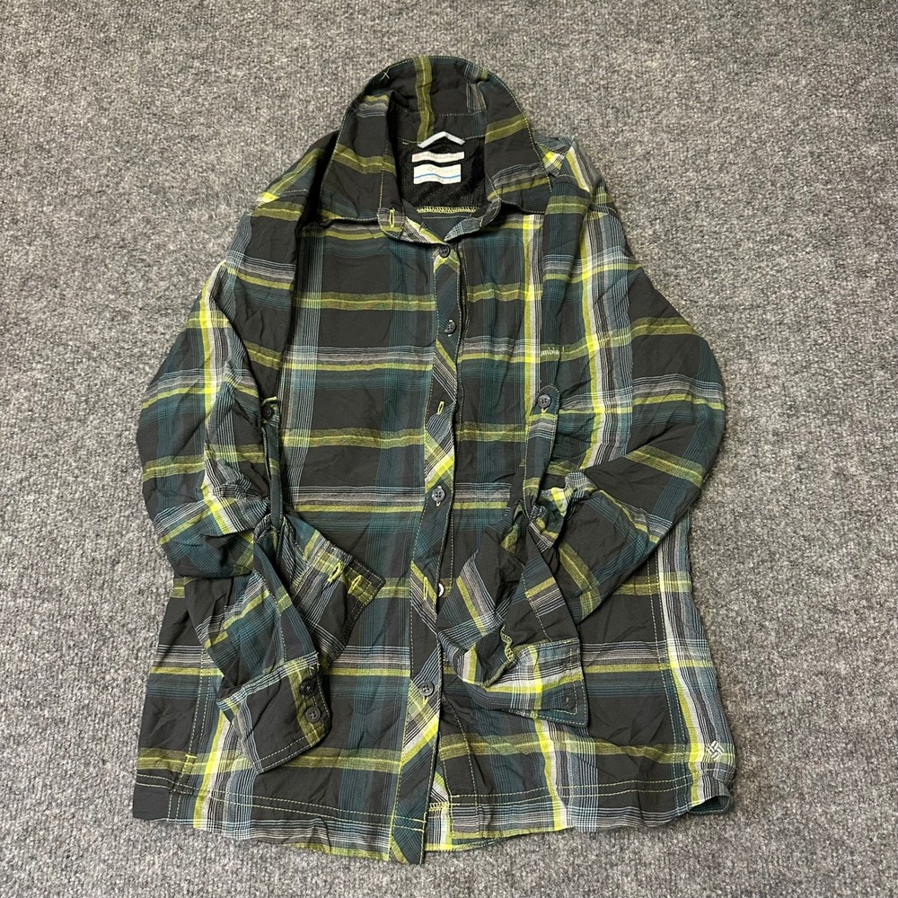 Columbia Shirt Womens Size M Green Plaid Omni-Wick Roll Tab Sleeve Hiking Top